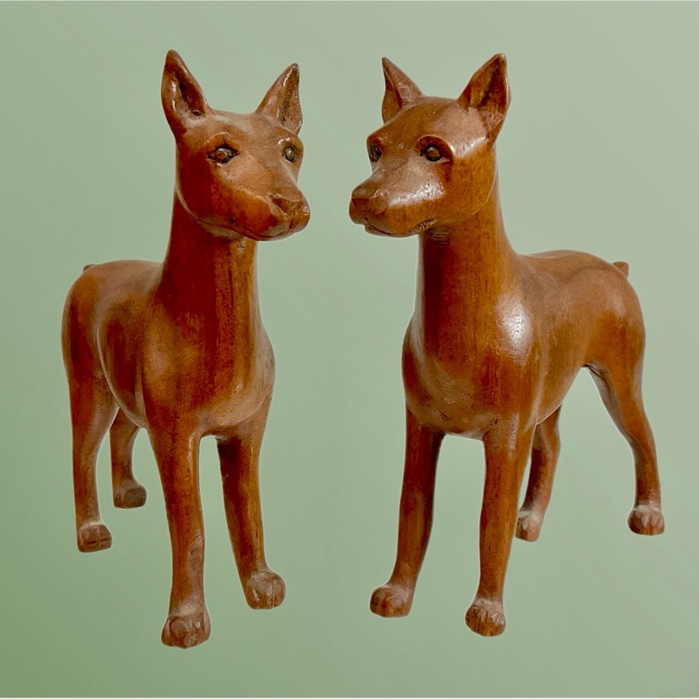 Celebrating Westminster Pair of Hand Carved Wood Antique Dobermans Male & Female